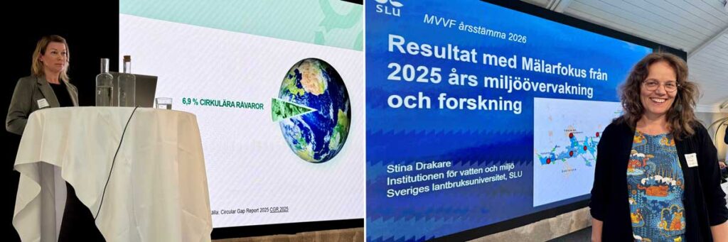 Bild på föredragshållare: Stina Drakare från Sveriges lantbruksuniversitet (SLU) och Cecilia Ekvall från Ragn-Sells.