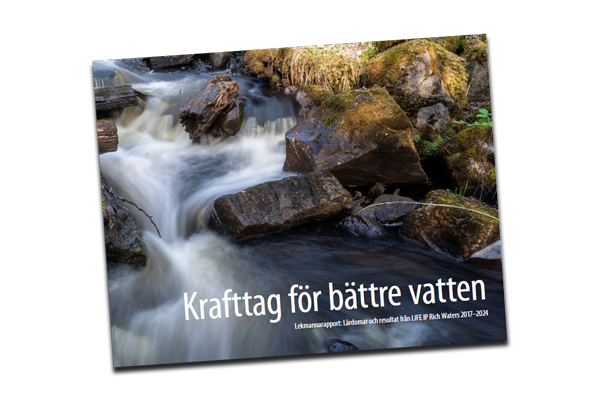 Bild på framsidan av fotoboken och lekmannarapporten Krafttag för bättre vatten från EU-projektet LIFE IP Rich Waters.